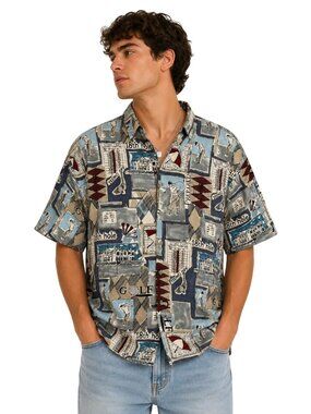 Vintage 90s Campia Mens Golf Themed Button-Up Shirt XXL Rayon Made In Korea